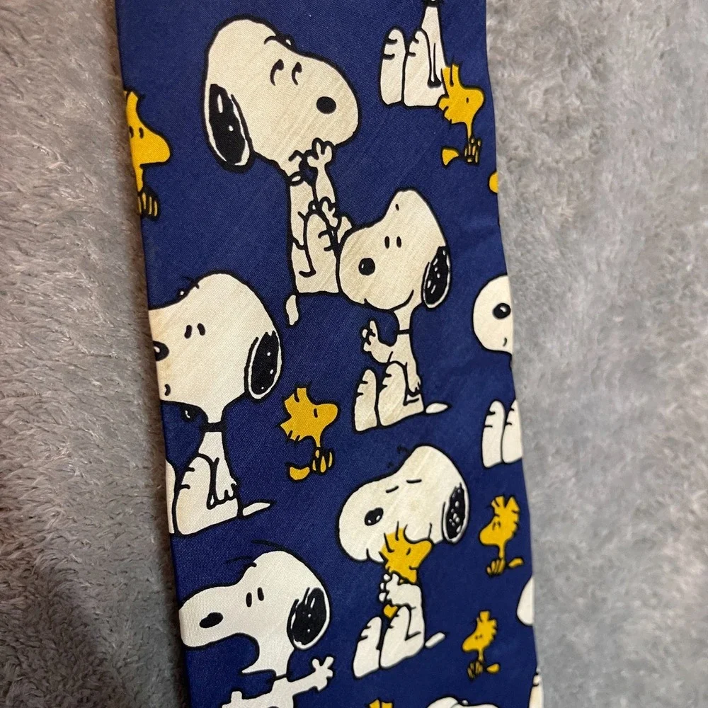 Vintage Peanuts Men Pals Snoopy Woodstock Emotions 90s Silk Neck Tie Cartoon